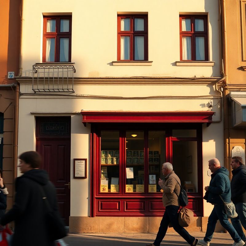 Cream-and-burgundy Highland Mercer shopfront on Strada Mercy in Timișoara